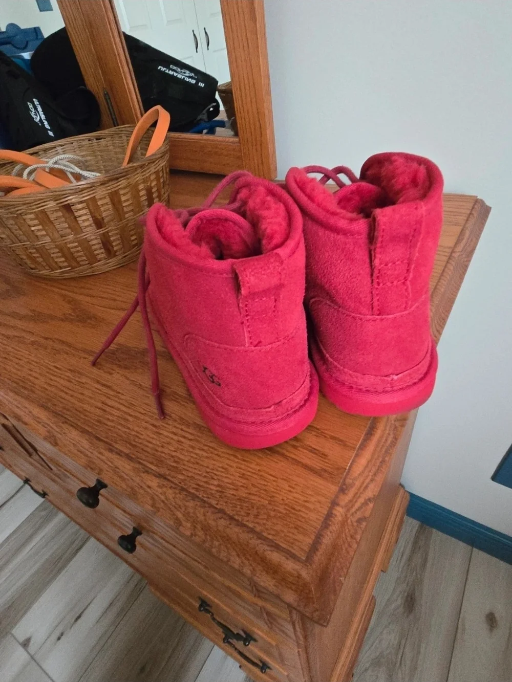 UGG Kids Red Suede Ankle Boots